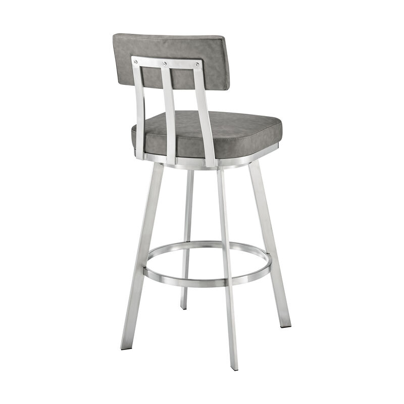 Jinab Swivel Stool in Brushed Stainless Steel with Black Faux Leather