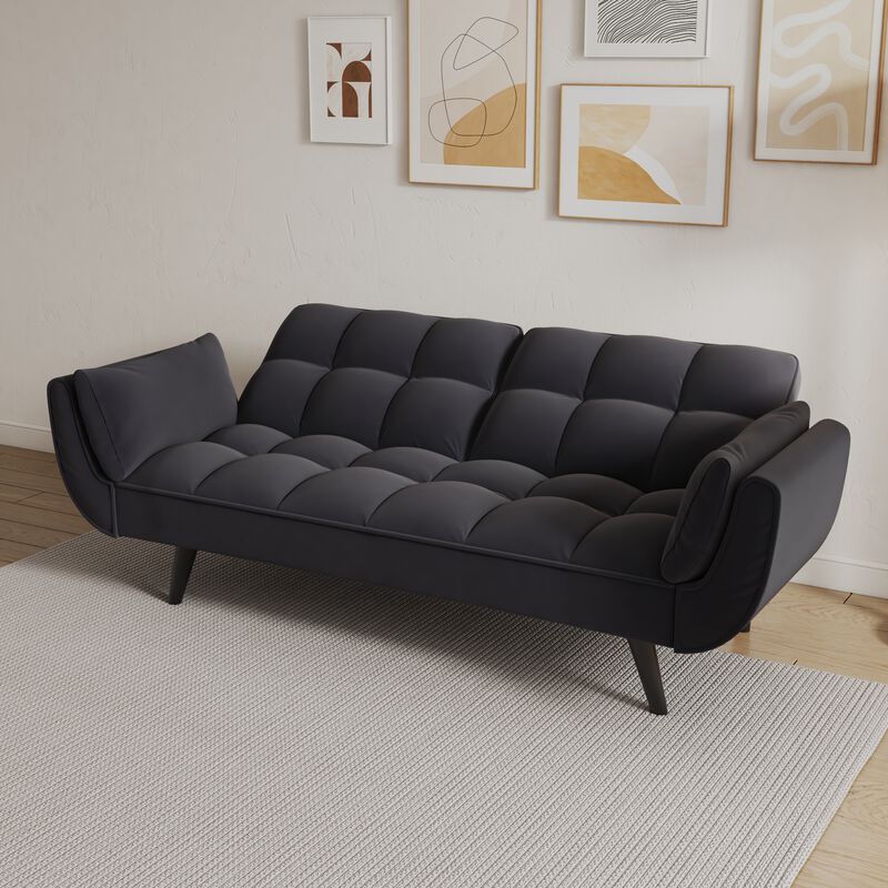 Merax Adjustable Sofa Bed with Clustered Cushions & Even Stitching Converts to Bed for Overnight Guests image number 3
