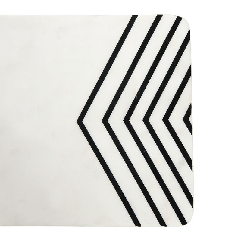 Marble Cheese Board with Chevron Design, White and Black image number 5
