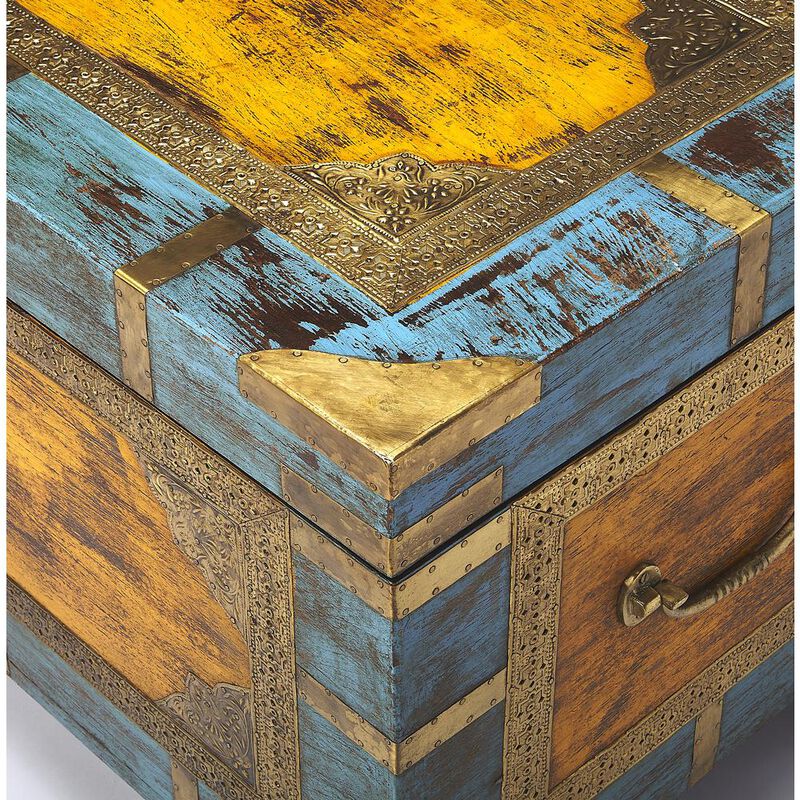 Butler Specialty Nador Hand-Painted Brass Inlay Storage Trunk Coffee Table, Assorted