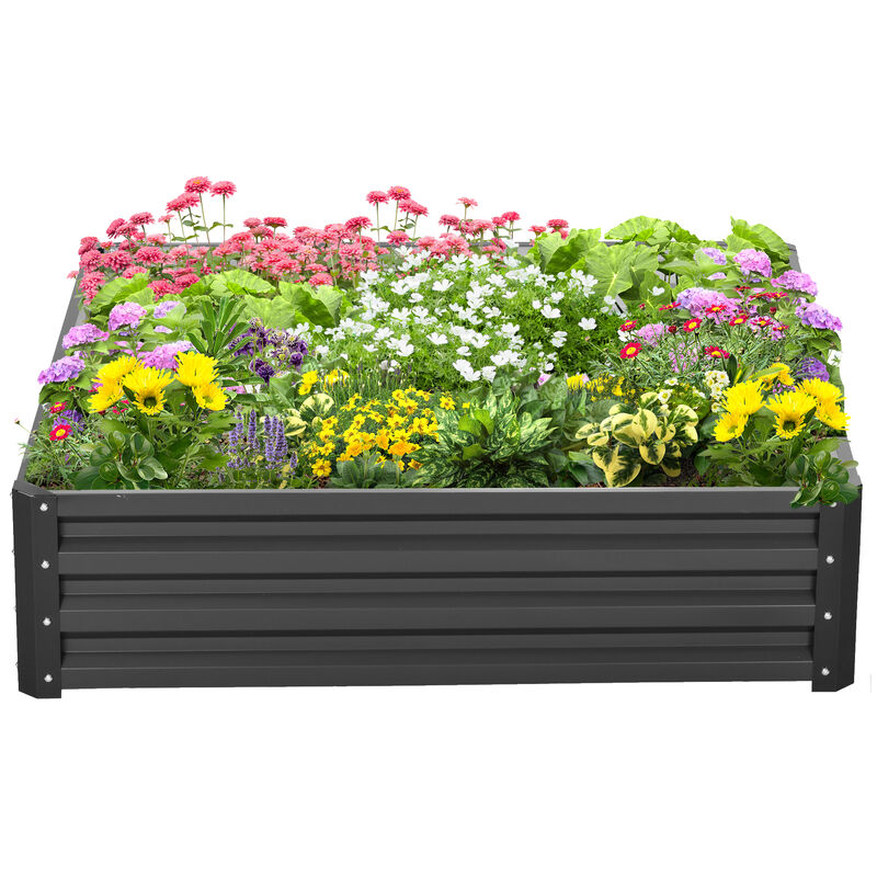 Outsunny Galvanized Raised Garden Bed, 4' x 4' x 1' Metal Planter Box, for Growing Vegetables, Flowers, Herbs, Succulents, Gray