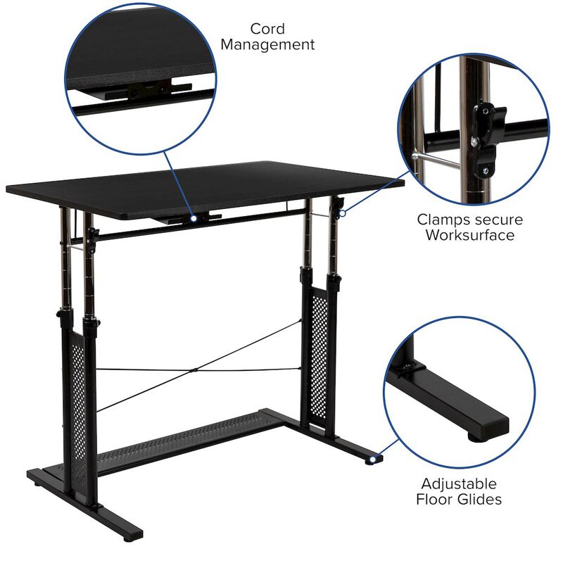 Flash Furniture Height Adjustable (27.25-35.75"H) Sit to Stand Home Office Desk - Black image number 2