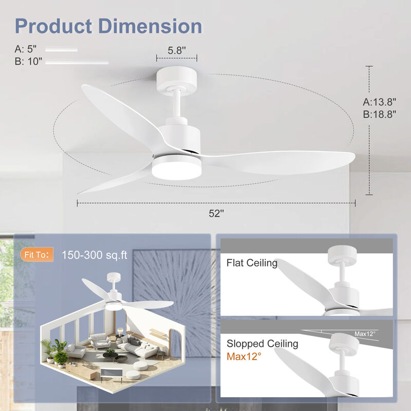 Breezary 52" LED Ceiling Fan with Light, DC Motor, 6 Speed Remote,3 Reversible Blades, Quiet image number 6
