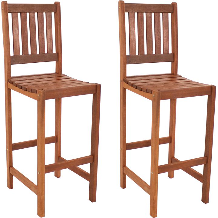 Sunnydaze Meranti Wood Outdoor Bar-Height Chairs - Set of 2