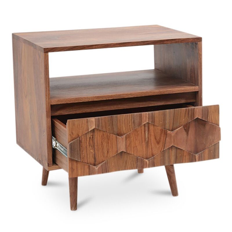 Starlight Canyon Home Brown Wooden Nightstand &ndash; Solid Sheesham Bedside Table with Drawer image number 0