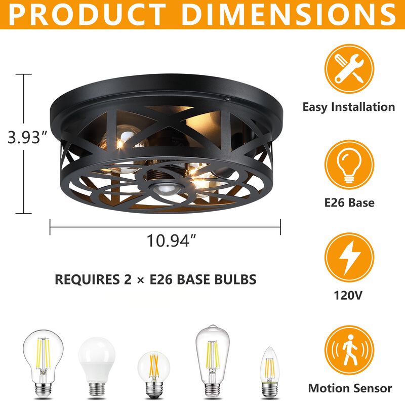 10.94" Modern 2-Light Motion Sensor Outdoor Flush Mount Light image number 2