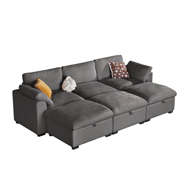 120" Modular Sectional Sleeper Sofa, 6-Seat Couch Bed with Storage Ottoman Deep Seat for Living Room image number 0