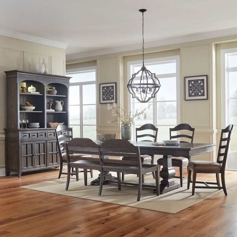 Liberty Furniture 6 Piece Trestle Table Set in Rubberwood Solids & Split Heart White Oak Veneers image number 1