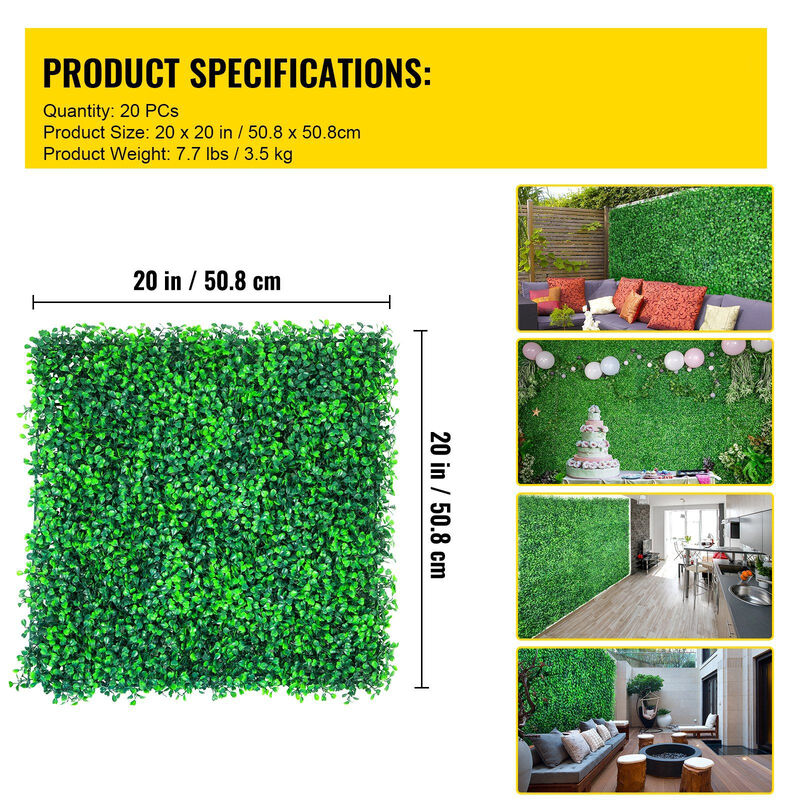 20 Pack Artificial Boxwood Panels PE Hedge Wall for Backyard Fence Indoor Outdoor Decor-Green image number 2