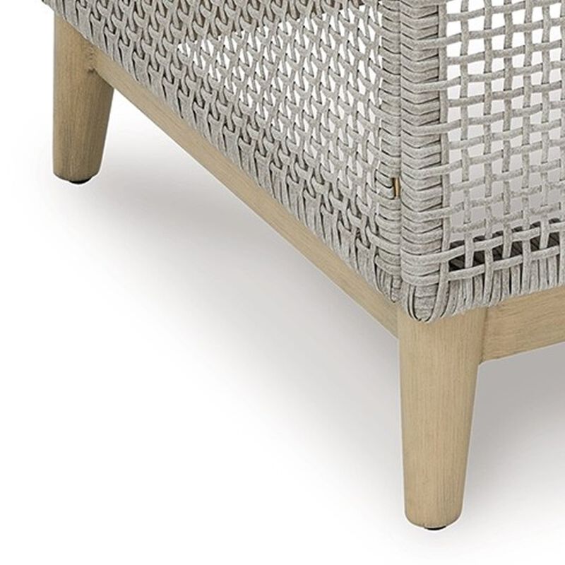 Yami 50 Inch Outdoor Coffee Table, Resin Wicker, Tempered Glass Top, Gray - Benzara