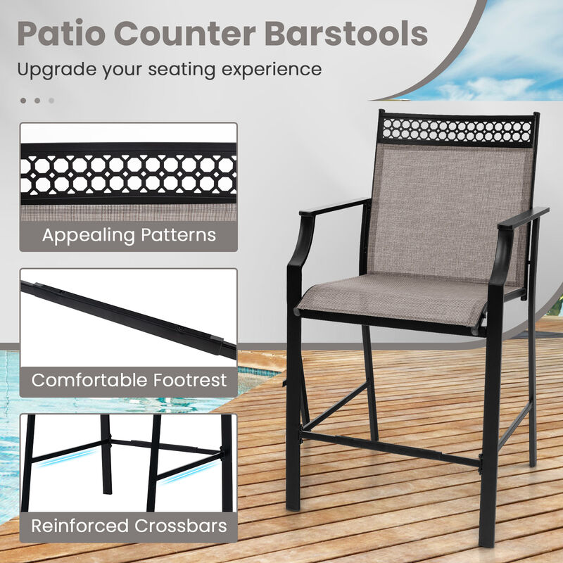 Set of 2 Outdoor Counter Stools &ndash; Heavy-Duty Barstools with Footrest and Armrests