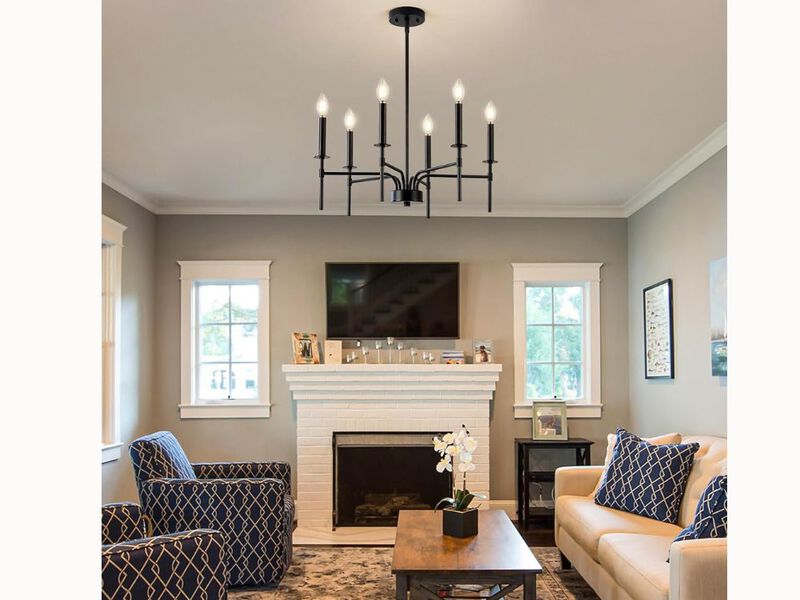 6-Light Black Farmhouse Chandelier – Candle-Style Metal Fixture for Dining Room, Kitchen & Entryway (E12 Bulbs Required)