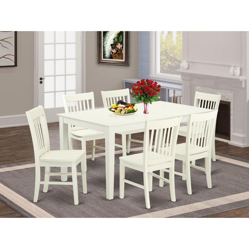 East West Furniture Dining Room Set Linen White, CANO7-LWH-W