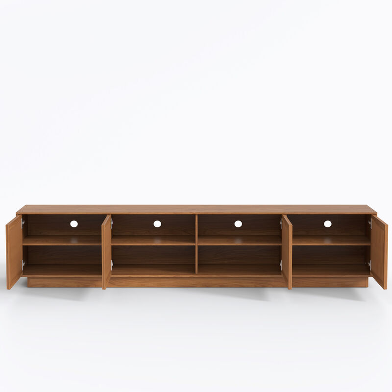 Wooden TV Stand with 4 Slatted Doors for Living Room, Walnut image number 4