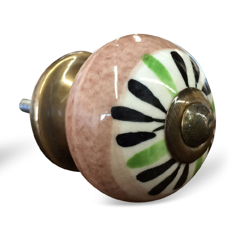 HomeRoots Set of Eight Brown And White Ceramic And Metal Drawer Pull Knobs image number 2