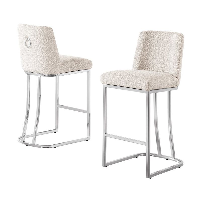 Best Quality Furniture Cream With Silver Base Counter-Height Chairs, Set Of 2