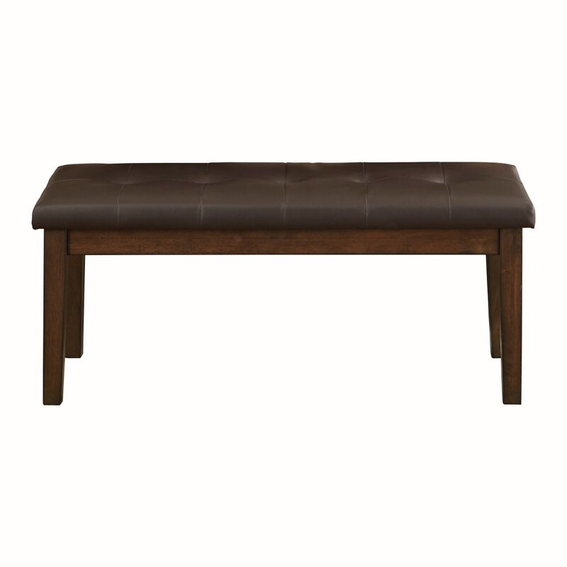 Streamdale Wooden Bench with Button-Tufted Seat in Rustic Brown Finish