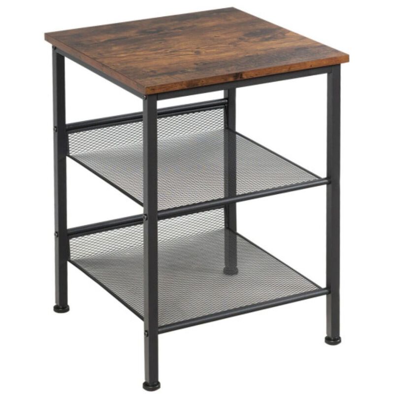 3-Tier Industrial End Table with Mesh Shelves and Adjustable Shelves image number 1