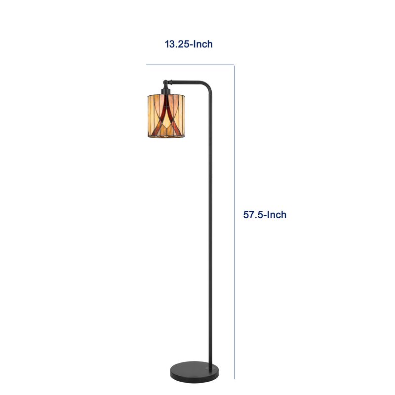 Tiffany Glass Floor Lamp with Adjustable Head, 58 Inch Black, Natural Tones image number 7