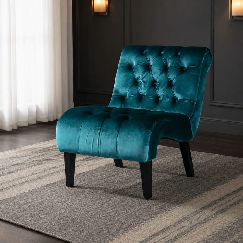 GOODSILO Armless Velvet Upholstered Accent Chair Leisure Chair with Wooden Legs for Living Room, Bedroom, Office, Small Spaces image number 3