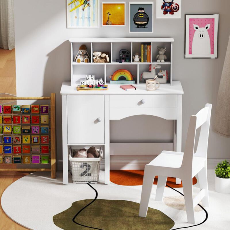 Hivvago Kids Study Desk and Chair Set with Chair Hutch and Storage Cabinet for 3+ Years Old