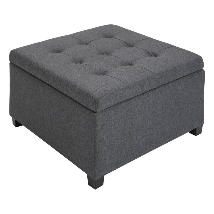 Living Room Storage: Tufted Ottoman with Lift Top and Rubberwood Frame