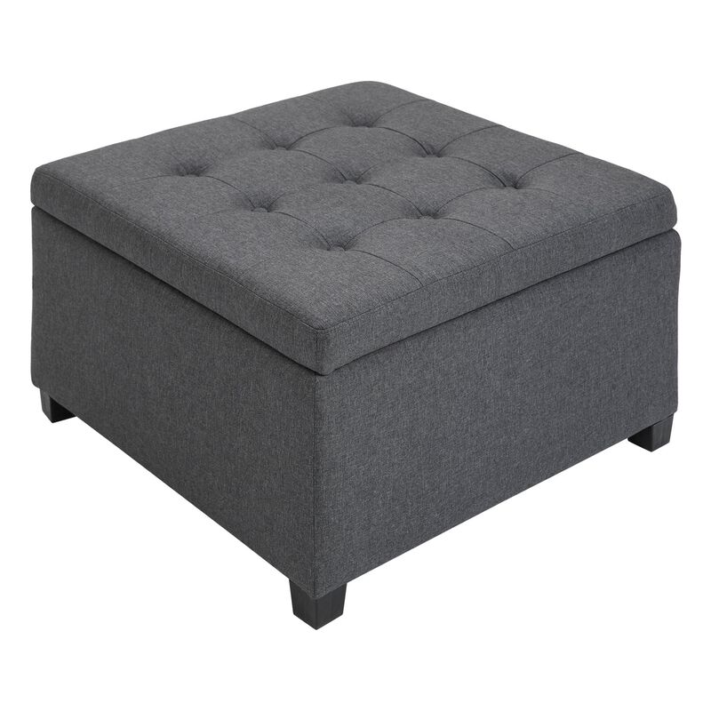 Living Room Storage: Tufted Ottoman with Lift Top and Rubberwood Frame