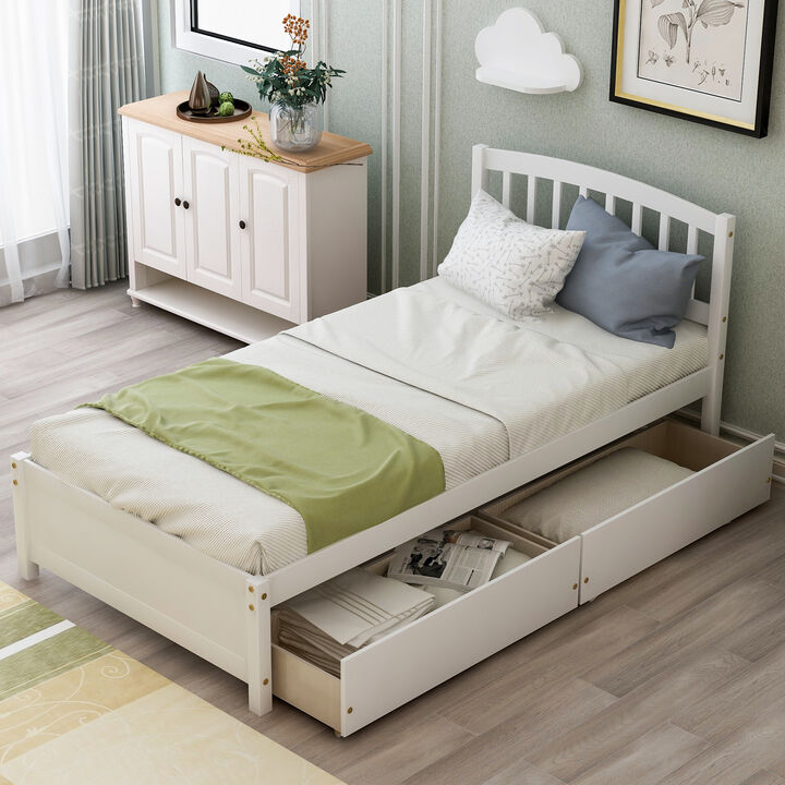 Whisen Elegant Design Twin Size Platform Bed with Two Drawers and Headboard - Gray