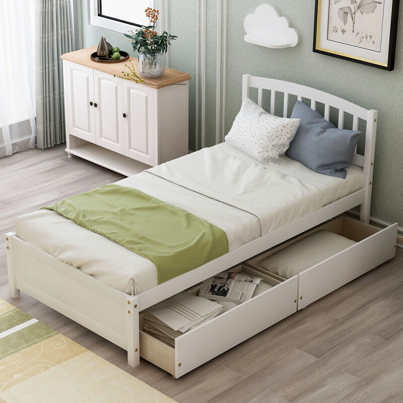 Whisen Elegant Design Twin Size Platform Bed with Two Drawers and Headboard - Gray