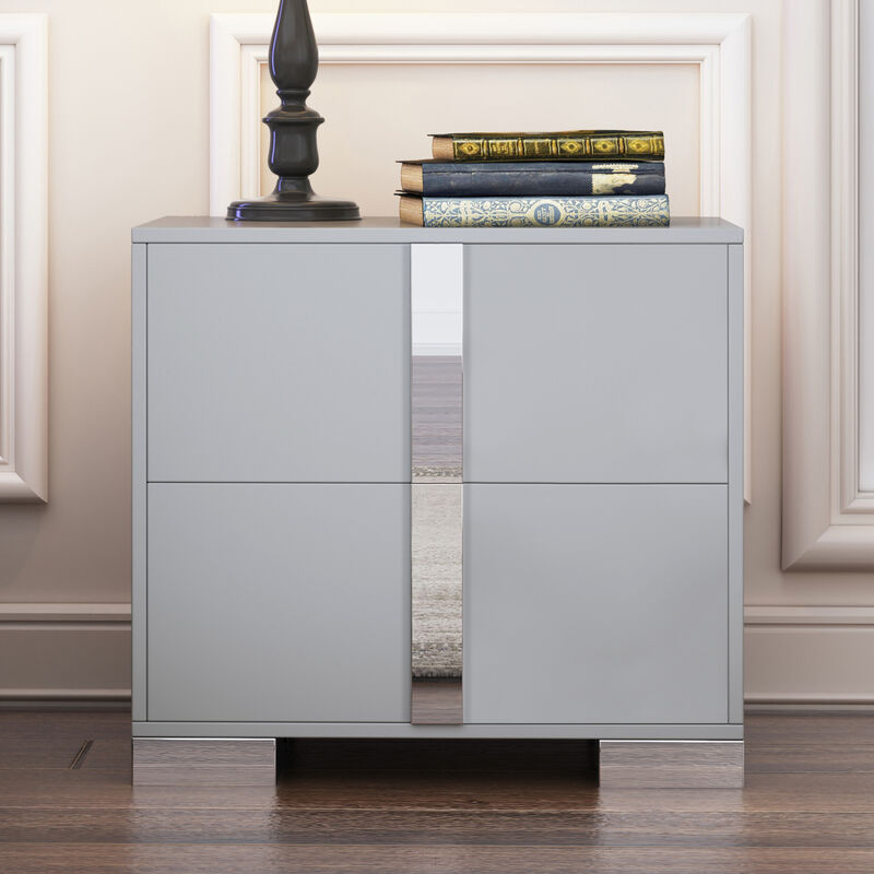 GOODSILO 2-Drawer Mirrored Nightstand Sturdy Bedside Table with Metal Feet Spacious Storage for Bedroom Living Room End Table Home Furniture Piece image number 1