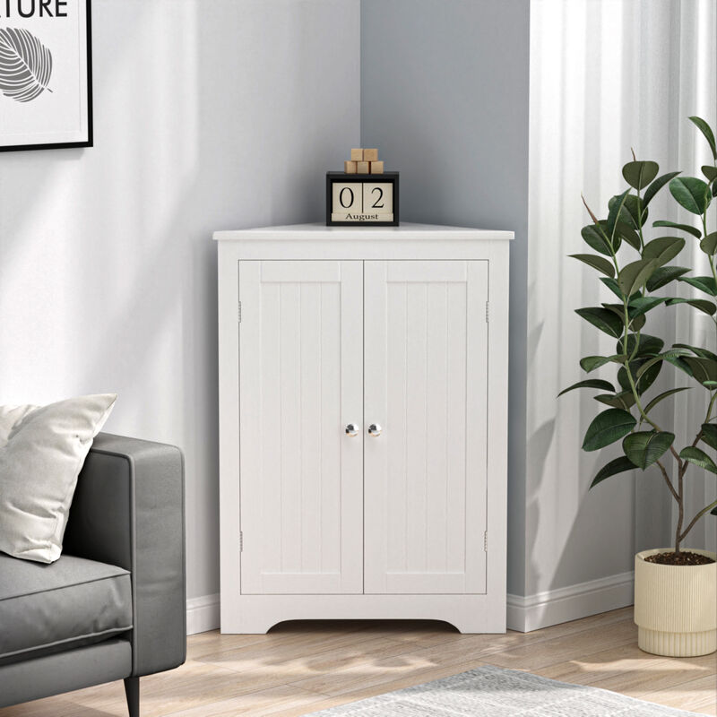 Freestanding Floor Corner Cabinet with 2 Doors and Adjustable Shelves