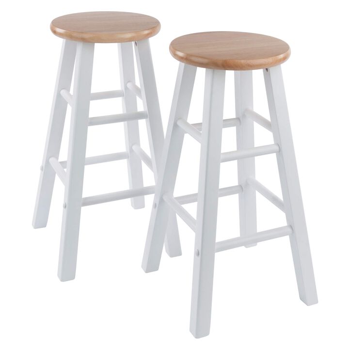 Yardlio 24" Counter Stool Set - White/Natural, Solid Wood, Sleek Design