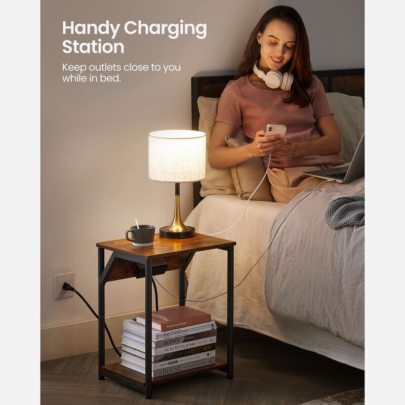 Side Table with Charging Station - Convenient End Table Featuring USB Ports and Outlets