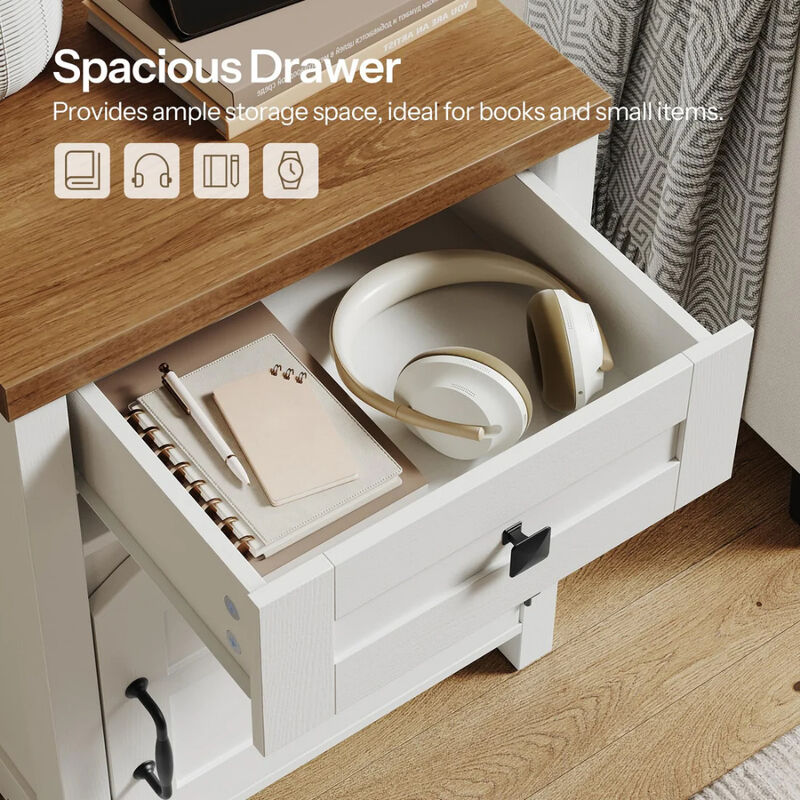Farmhouse Nightstand with Built In Charging Station and Storage image number 7