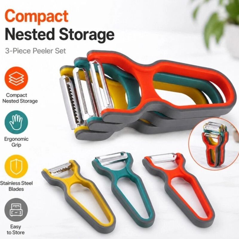 Pack of 3 Stainless Steel Vegetable & Fruit Peeler Set image number 2