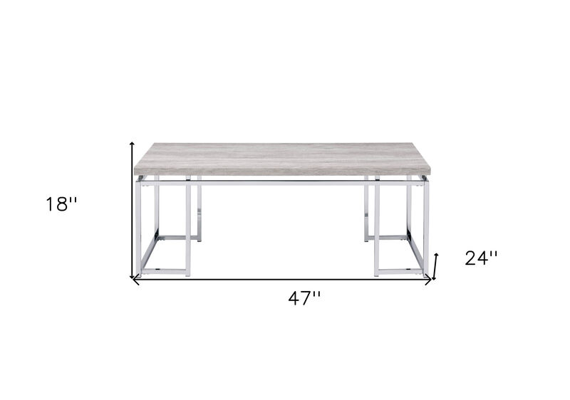 Hivvago 47 Inch Oak and Silver Wood And Metal Frame Coffee Table