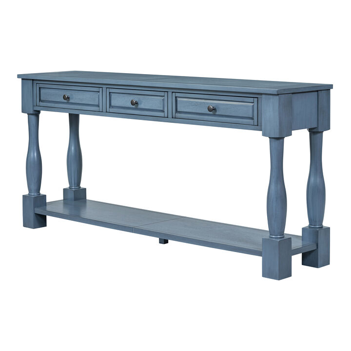 Merax Mediterranean 3-Drawer Console Table with Solid Wood Legs &ndash; Extra-Long & Thick