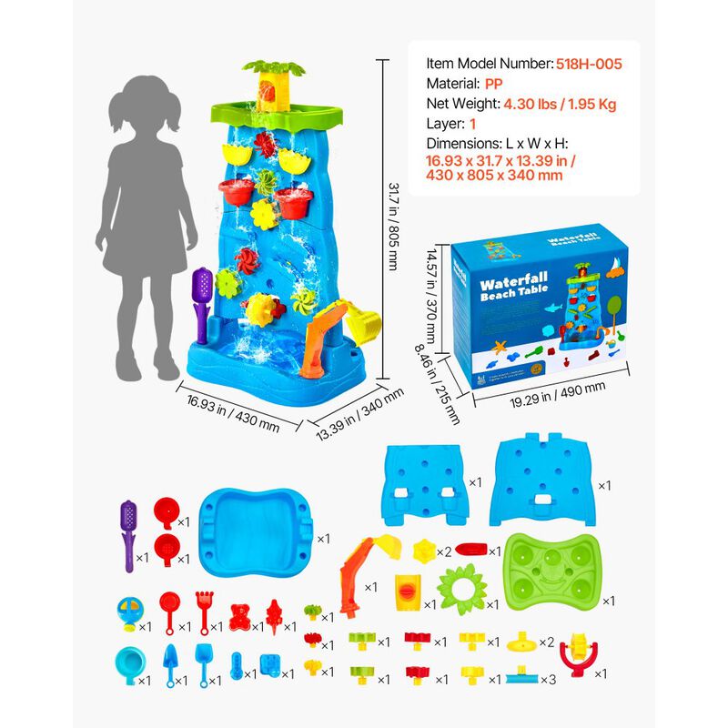 Kids Sand and Water Table, Double-Sided Sensory Activity Table with Accessories image number 2