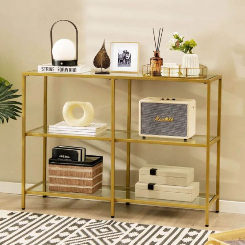 3-Tier Console Table with Tempered Glass Shelf