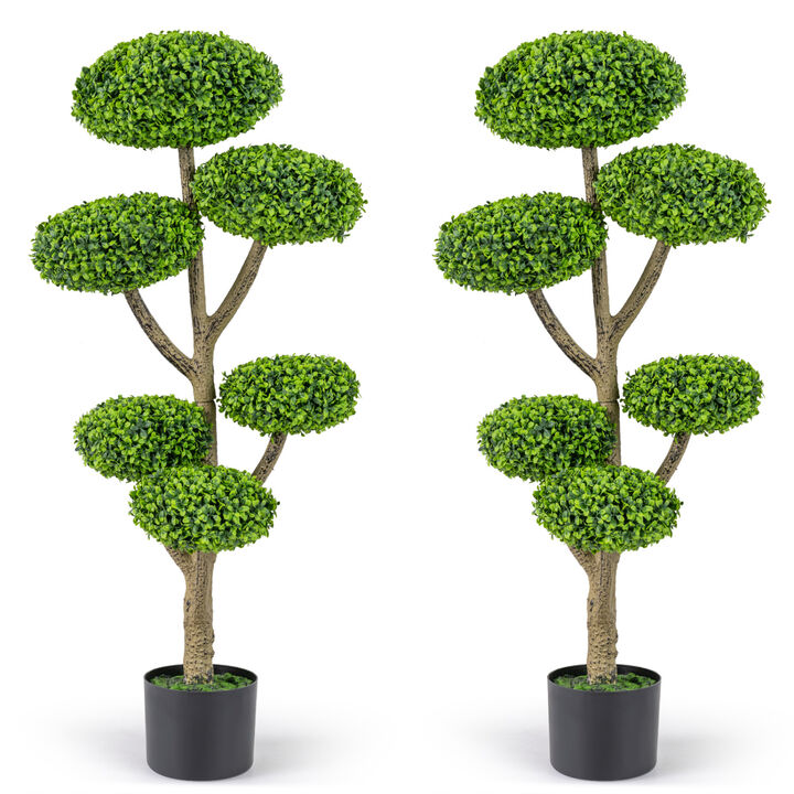 Indoor Outdoor 6-Ball Topiary Tree Set of 2 with Weighted Pot Base