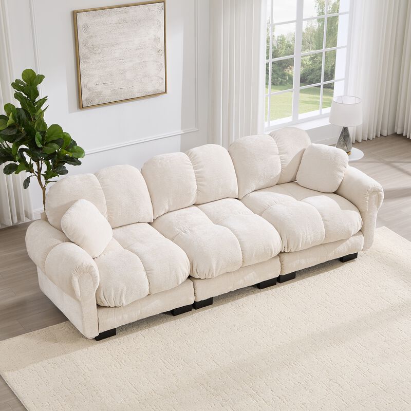 Chenille Cloud 3-Seater Sofa,Exquisite pillows and quilted back cushions,Soft padded armrests-Green image number 2
