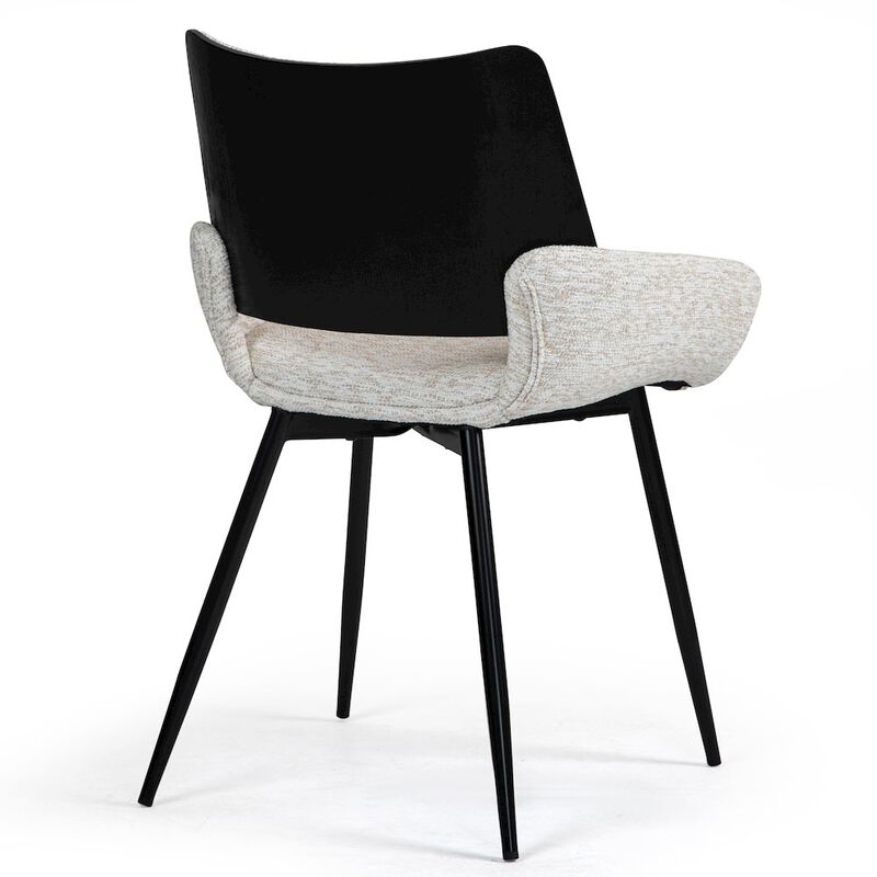 Glamour Home Set of 2 Bea White Two-Toned Linen Fabric Dining Chair with Black Iron Legs