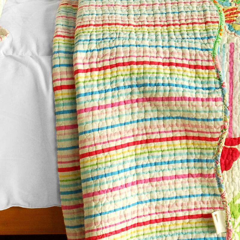 Springtime Hills 3PC Cotton Quilted Floral Quilt Set Queen Size Cozy Printed Bedding image number 3