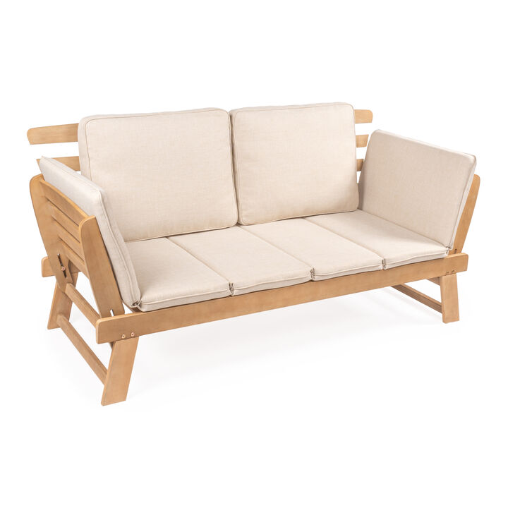 Hartley 2-Seat Modern Scandinavian Folding Wood Outdoor Day Bed Sofa