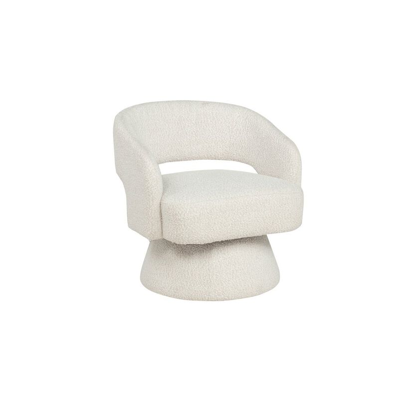 Best Quality Furniture Cream Boucle Swivel Accent Barrel Chair
