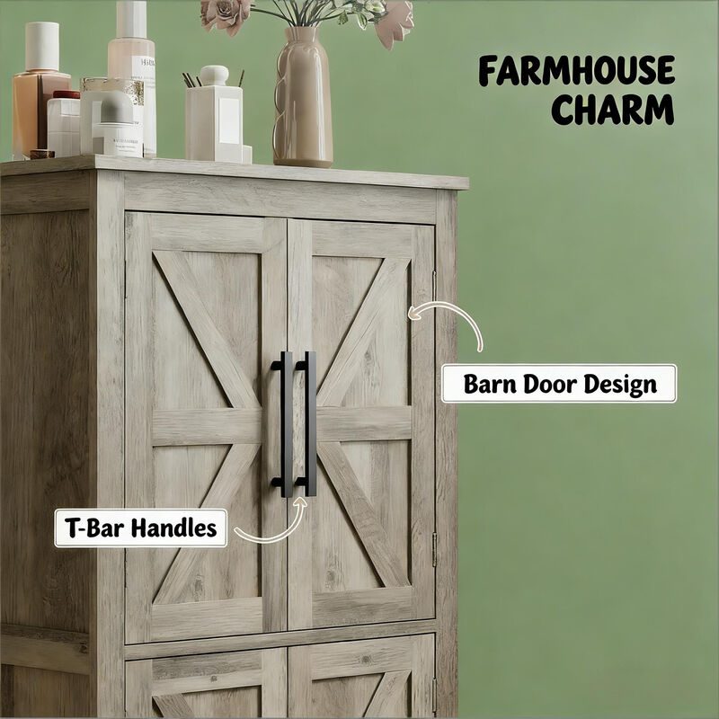 Farmhouse Storage Cabinet Light Gray Rustic Floor Cabinet with Barn Door, Adjustable Shelves image number 4