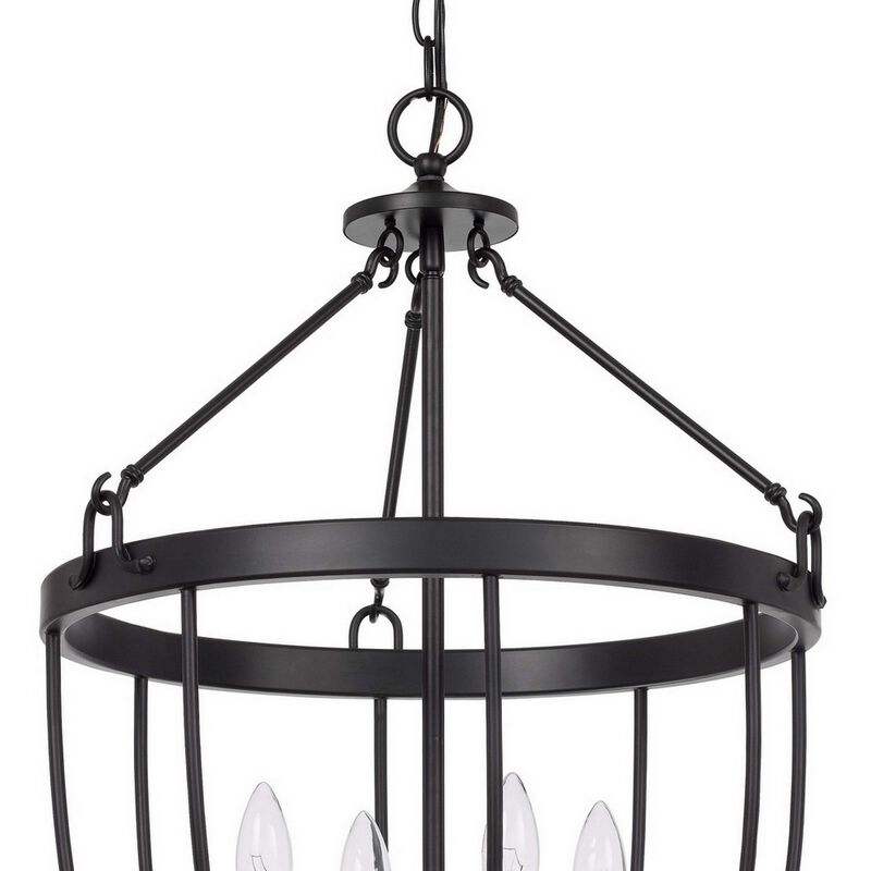 Chandelier with Metal Bird Cage Pendulum Design, Black-Benzara