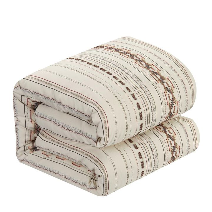 Chic Home Hewitt Cotton Comforter Set Farmhouse Theme Striped Pattern Design Bedding - 5-Piece - King 104x92", Beige