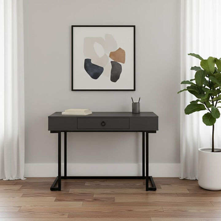 HomeRoots 42" Gray and Black Wood and Metal Sled Computer Desk