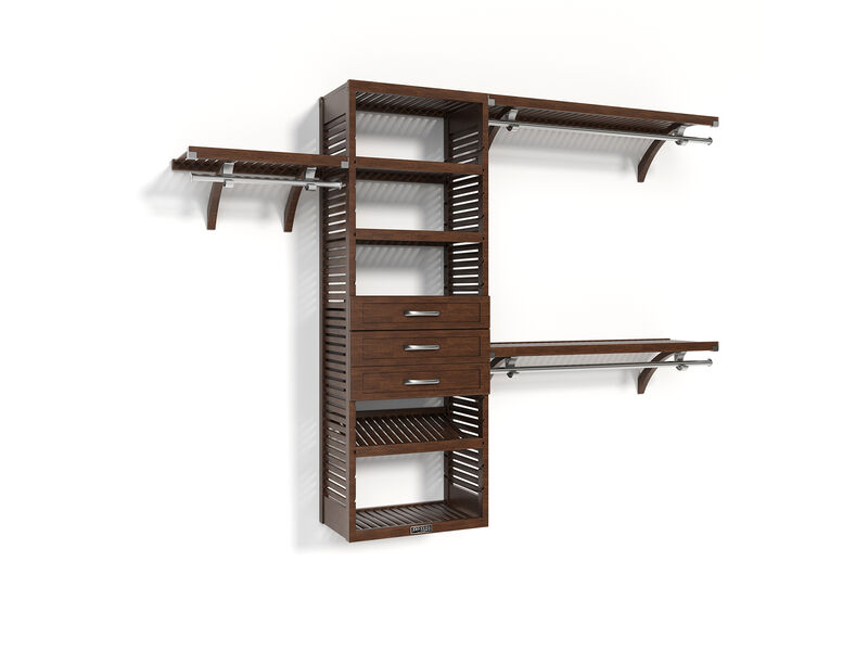 Solid Wood Walk-In Closet Organizer with 3 Shaker Style Drawers